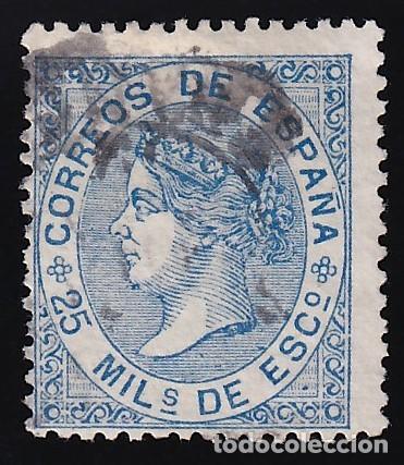 Sellos: ESPA&Ntilde;A, 1868 EDIFIL N&ordm; 97, 25 m. azul.