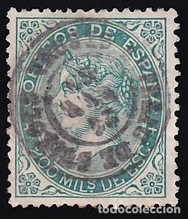 Sellos: ESPA&Ntilde;A, 1868 EDIFIL N&ordm; 100, 200 m. verde.