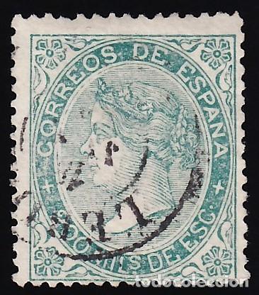 Sellos: ESPA&Ntilde;A, 1868 EDIFIL N&ordm; 100, 200 m. verde.