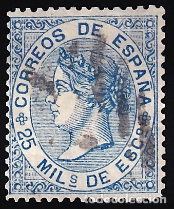 Sellos: ESPA&Ntilde;A, 1868 EDIFIL N&ordm; 97, 25 m. azul.