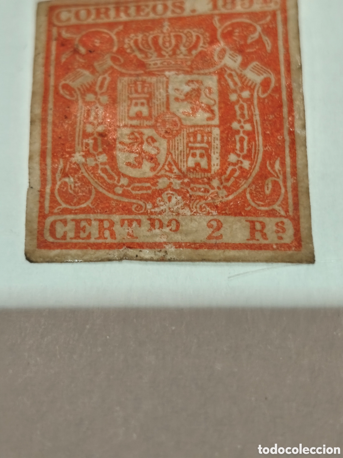 Sellos: Sello cl&aacute;sico de Espa&ntilde;a n 25 nuevo con goma. ** Papel algo sobado,2 reales rojo ver