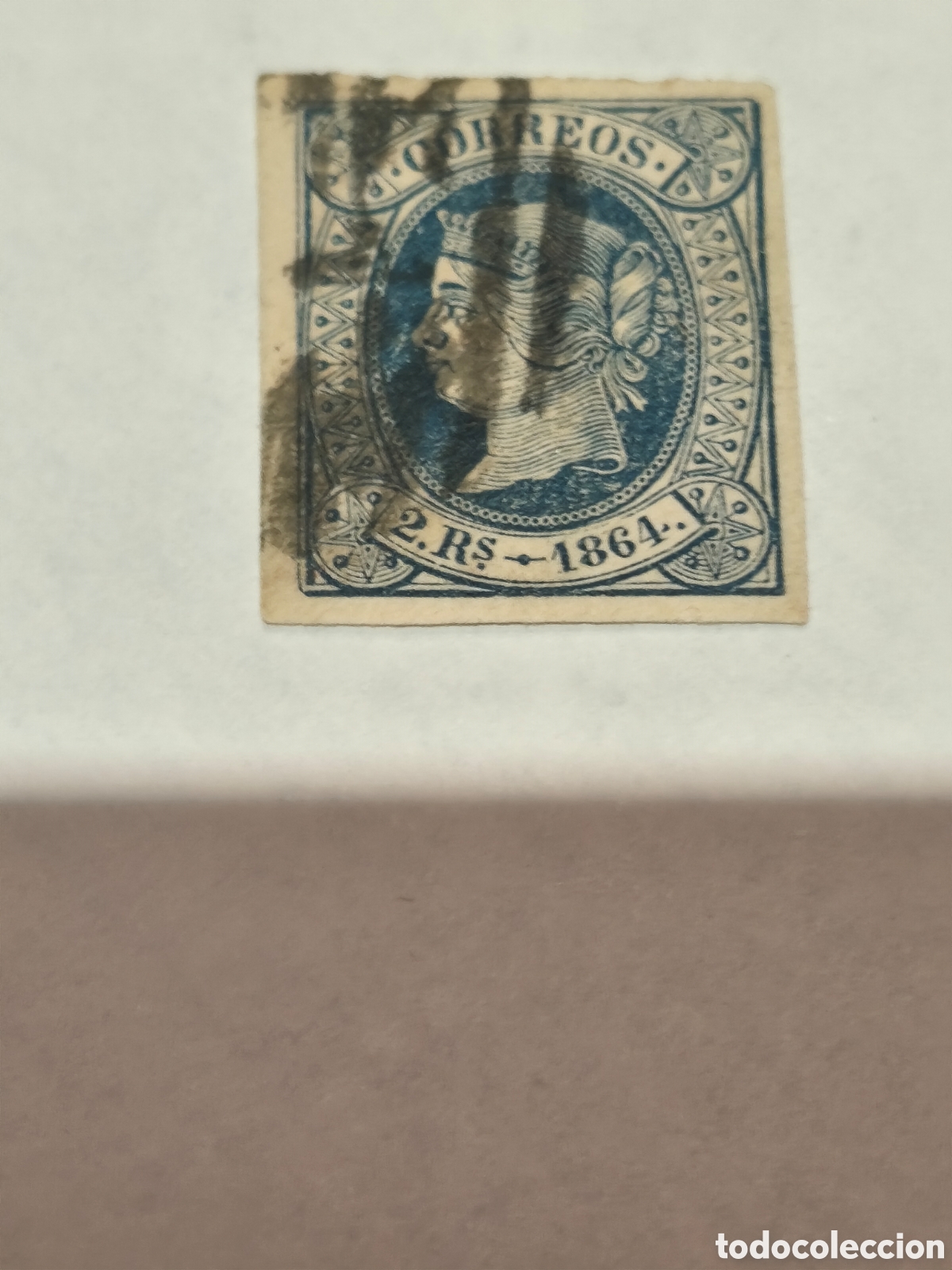 Sellos: Sello cl&aacute;sico de Espa&ntilde;a n 68 usado parrilla negra ,2 reales azul ver im&aacute;genes