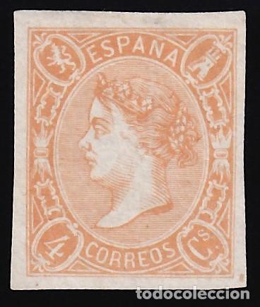 Sellos: ESPA&Ntilde;A, 1865 Ensayo de color, 4 cu. naranja,