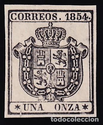 Sellos: ESPA&Ntilde;A, 1854 Ensayo de color, 1 o. negro s. rosa (*). [NO RESE&Ntilde;ADO.]