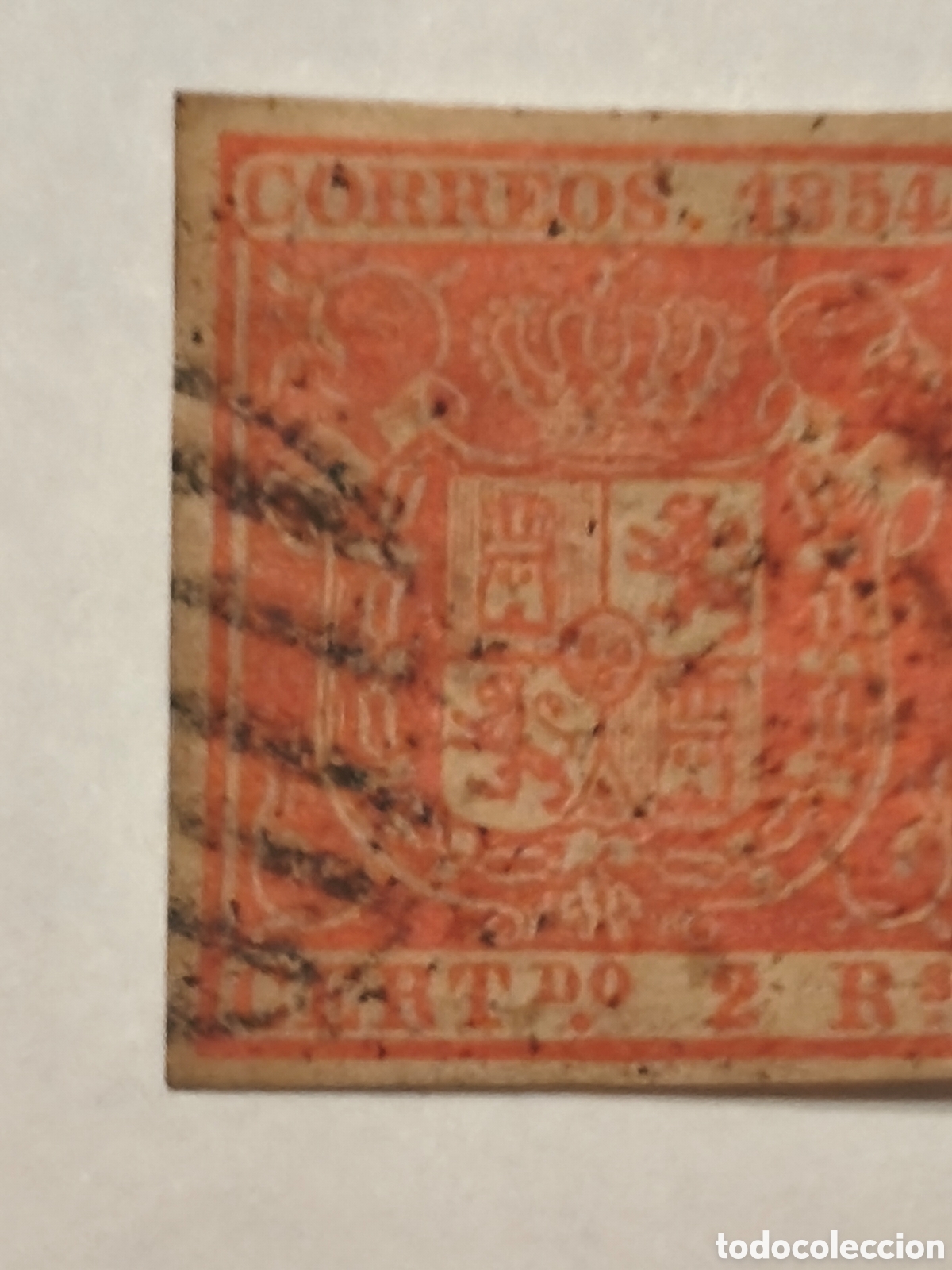 Sellos: Sello cl&aacute;sico de Espa&ntilde;a n 25 usado parrilla negra escaso 2 reales rojo ver