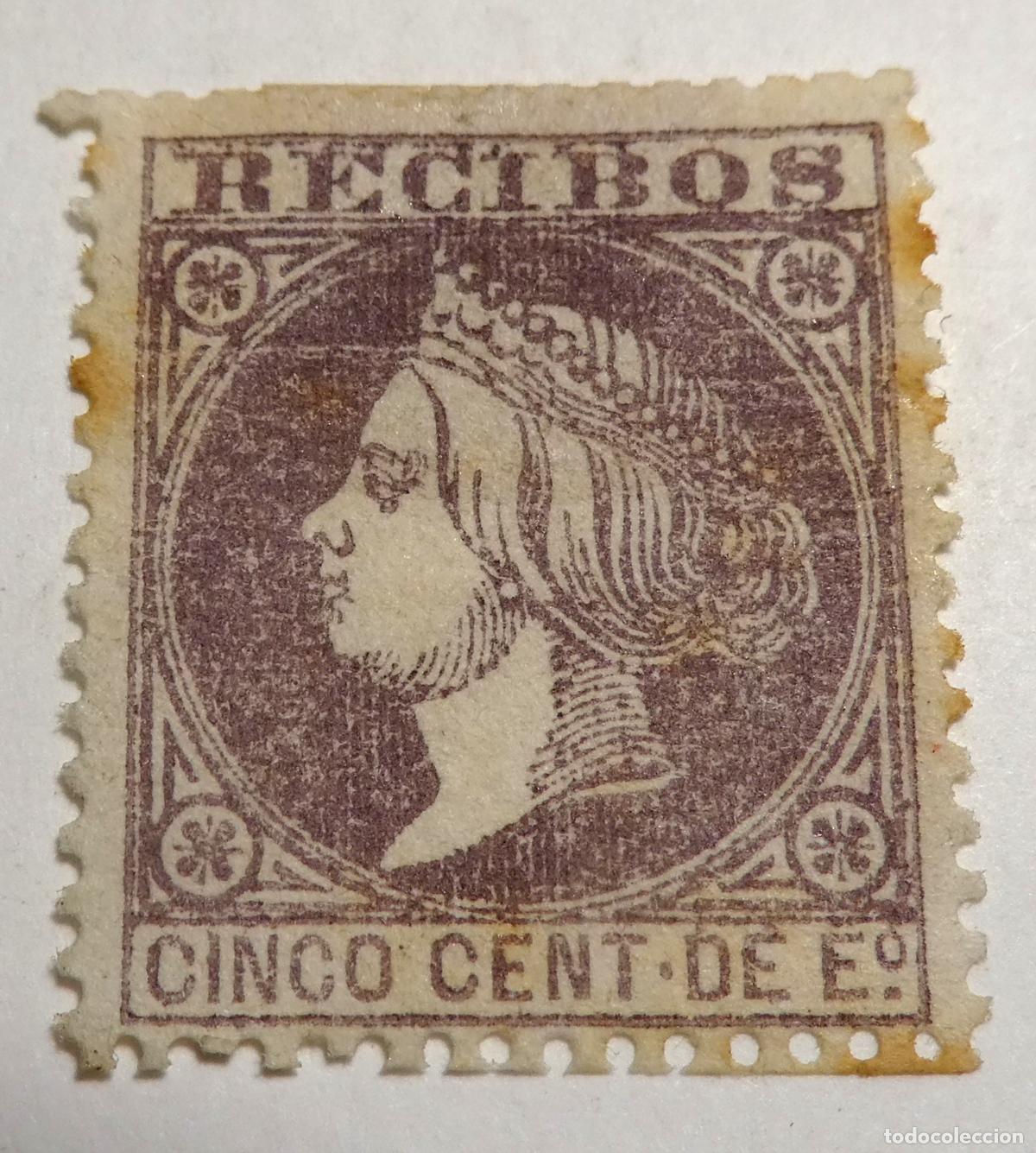 Sellos: Sello Fiscal de Espa&ntilde;a recibos Isabel II 1866, 5 c&eacute;ntimos
