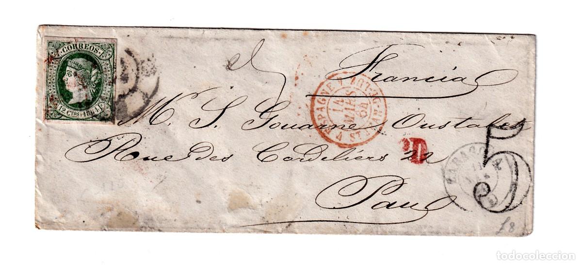 Sellos: EDIFIL 65. SOBRE CIRCULADO DE ZARAGOZA A PAU. 1864