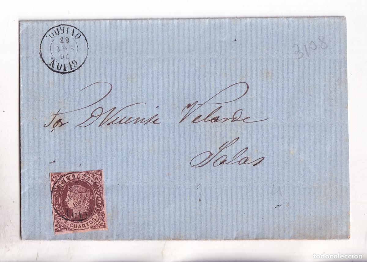 Sellos: ENVUELTA. GIJ&Oacute;N. 1863. A SALAS. ASTURIAS.