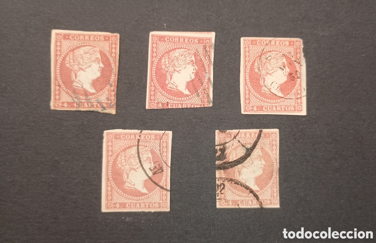 Sellos: ESPA&Ntilde;A 1855 - REINA ISABEL II - LOTE DE 5 SELLOS USADOS