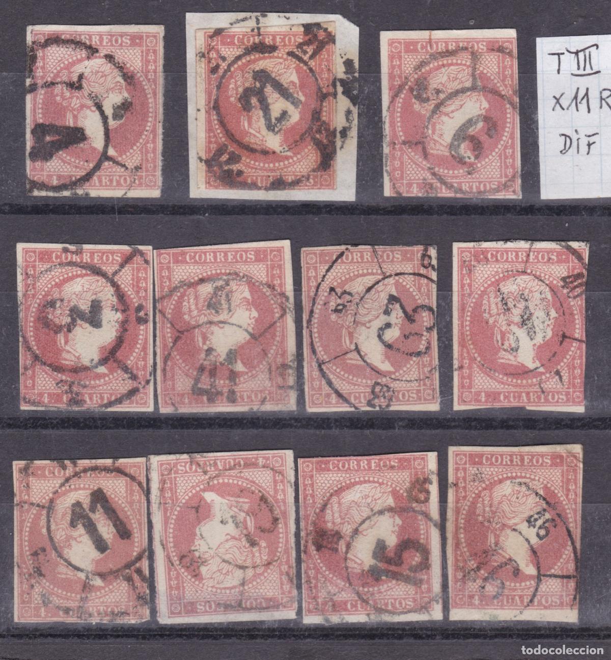 Sellos: FC-247- Cl&aacute;sicos Edifil 48B (Tipo III) x 11 Sellos Ruedas de Carreta Diferentes .