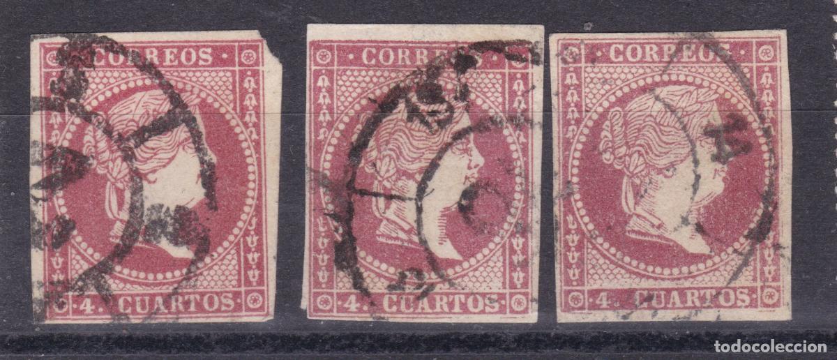 Sellos: AA14-Cl&aacute;sicos Edifil 48C (Tipo IV) x 3 matasellos Rueda Carreta
