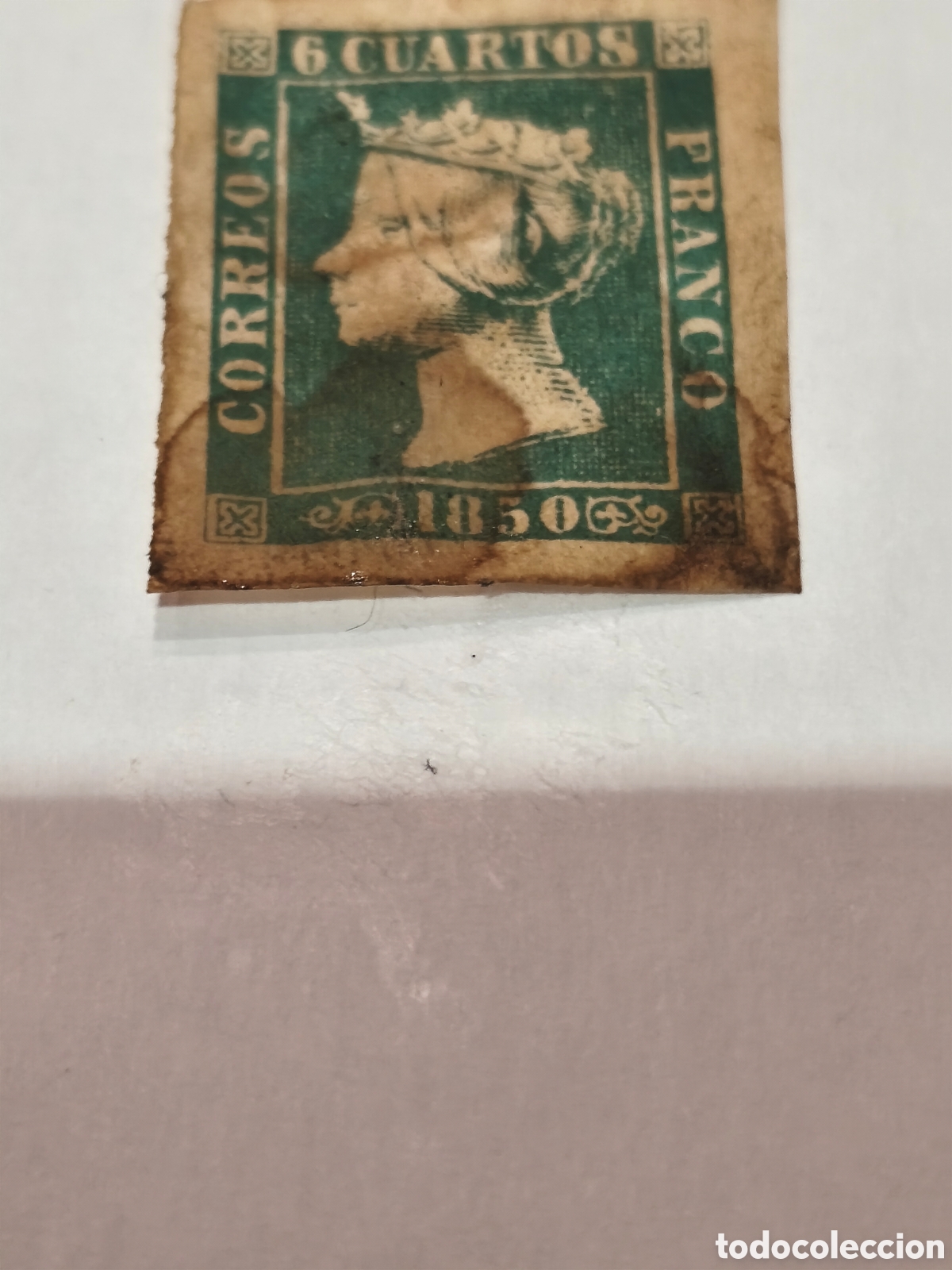 Sellos: Sello cl&aacute;sico de Espa&ntilde;a n 1A,variedad de color 6 cuartos verde en vez de negro,nuevo ** con goma ver