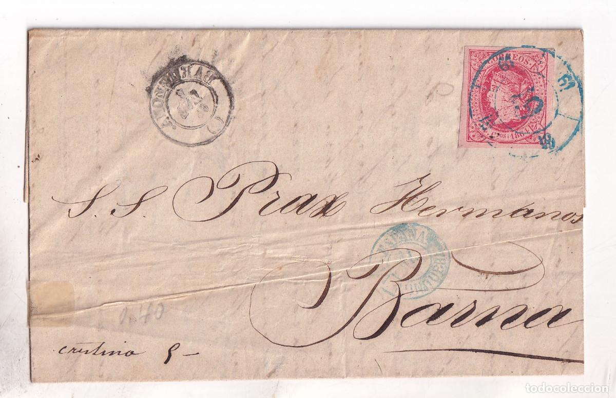 Sellos: CARTA ENTERA. LA JUNQUERA. GIRONA. 1864. RUEDA DE CARRETA AZUL MUY BONITA
