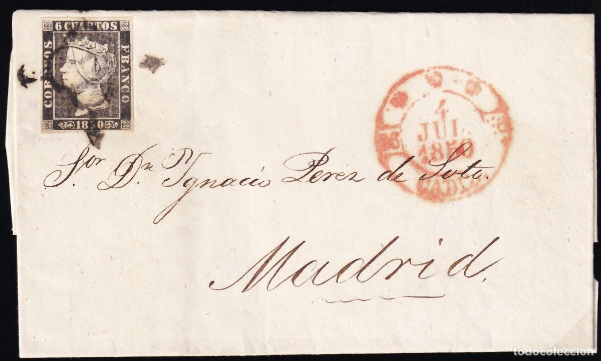 Sellos: Carta, Cadiz a Madrid, 6 cu. Tipo II