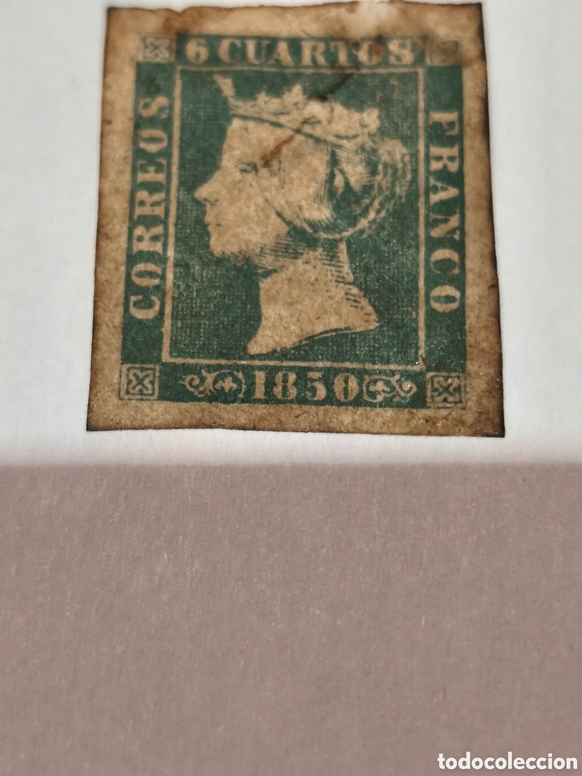 Sellos: Sello cl&aacute;sico de Espa&ntilde;a n 1B ,variedad de color ,6 cuartos verde,en vez de negro,nuevo con goma** ma
