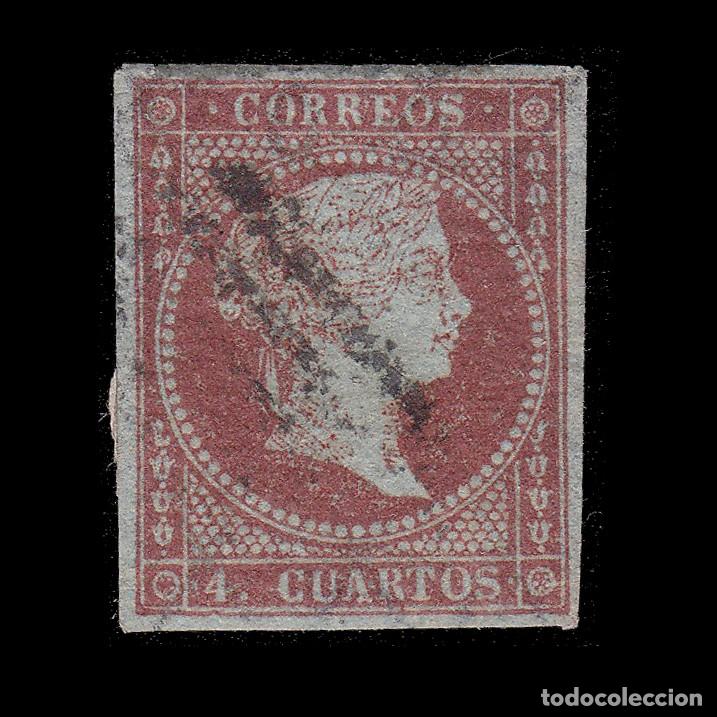 Sellos: ISABEL II.1855. 4cu.Filigrana Lazos. Parrilla .Edifil 40 + OBSEQUIO