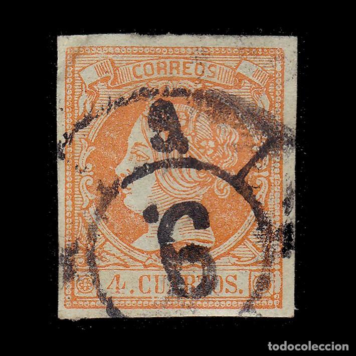 Sellos: ISABEL II.1860-61. 4cu.RUEDA CARRETA 9 ALICANTE .Edifil 52 + OBSEQUIO