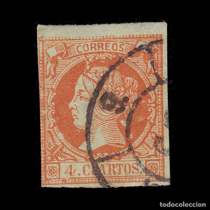 Sellos: ISABEL II. 1860/1. 4cu. RUEDA CARRETA 9 ALICANTE .Edifil 52 + obsequio