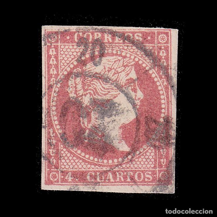 Sellos: ISABEL II.1856. 4cu.RUEDA CARRETA 20 BILBAO .Edifil 48