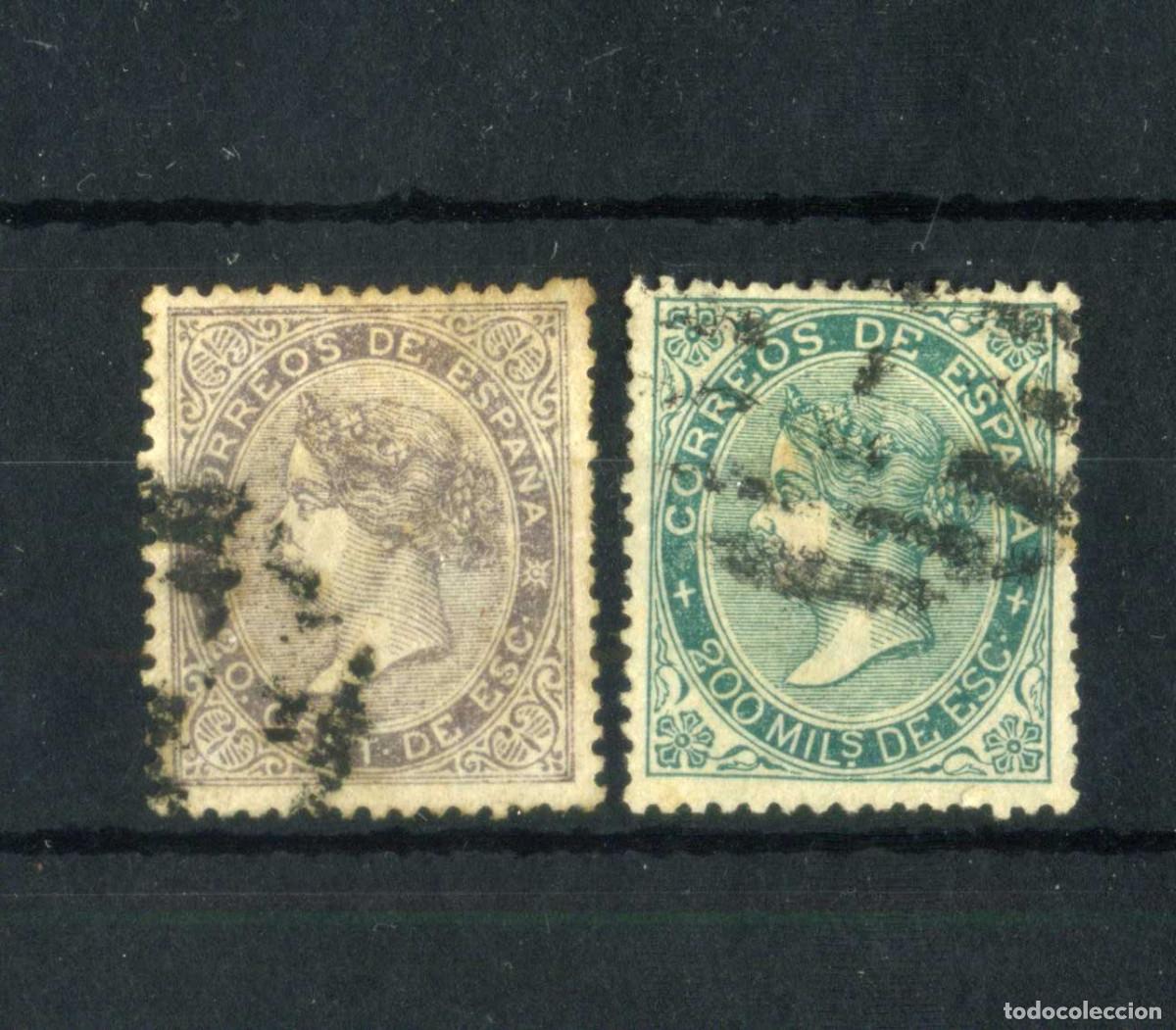 Sellos: XS-ISABEL II 1867-1868 Dos sellos: 20 Cts. y 200 Mlsmas. AUT&Eacute;NTICOS