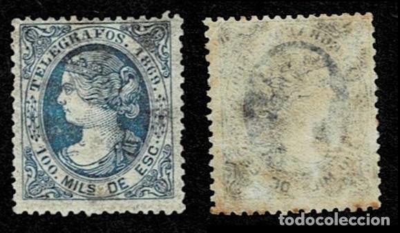 Sellos: Espa&ntilde;a TELEGRAFOS A&ntilde;o 1869 Edifil n&ordm; 26 Valor 100m. Color AZUL Sin fijasellos VER.
