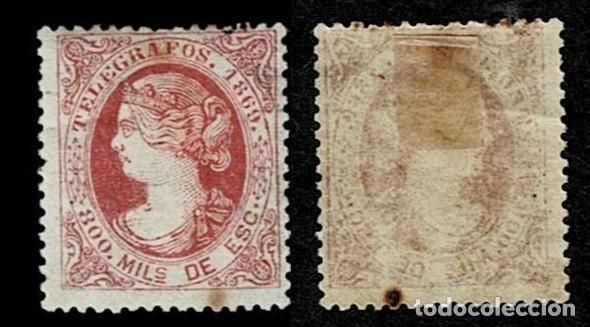 Sellos: Espa&ntilde;a TELEGRAFOS A&ntilde;o 1869 Edifil n&ordm; 27 Valor 800m. Color ROSA Con fijasellos VER.