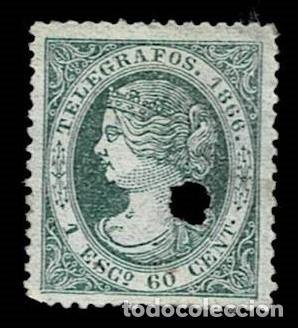 Sellos: Espa&ntilde;a TELEGRAFOS 1866 Edifil n&ordm; 15 Valor 1e60 . Color VERDE Usado VER