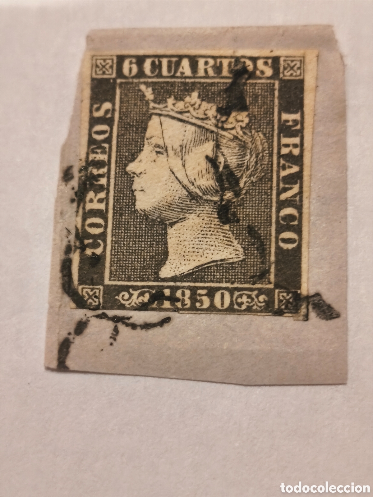 Sellos: Sello cl&aacute;sico N1 sobre fragmento de carta ,y cuartos ara&ntilde;a negra ,muy bonito ver im&aacute;genes 6 cuartos