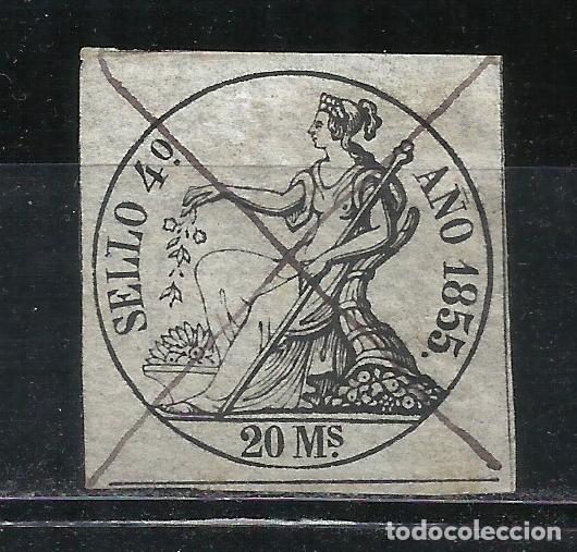 Sellos: 2832C-SELLO FISCAL 1855 N&ordm; 4 ADHESIVO CLASICO DIOSA POMONA LIBROS DE COMERCIO,20 MARAVEDIES EDIFIL A