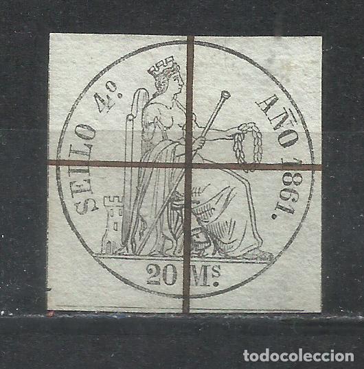 Sellos: 2832K-SELLO FISCAL 1861 N&ordm;10 ADHESIVO CLASICO DIOSA POMONA LIBROS DE COMERCIO,20 MARAVEDIES EDIFIL A