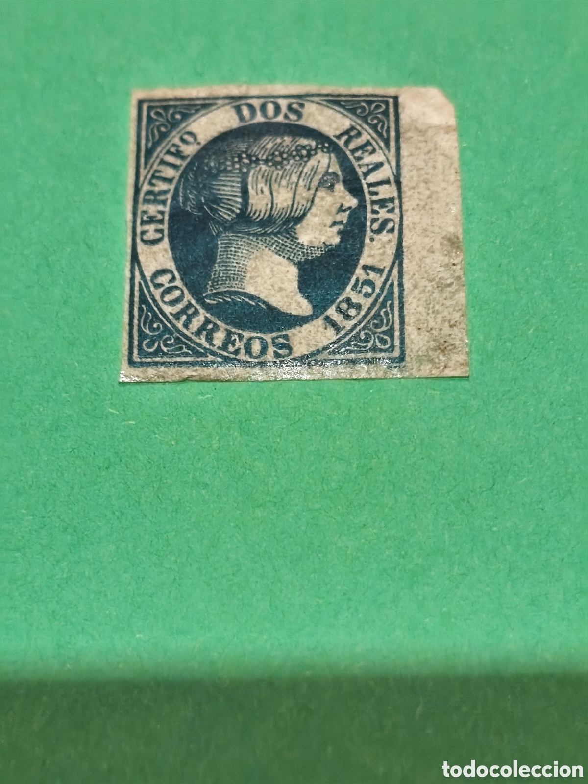 Sellos: Sello cl&aacute;sico de Espa&ntilde;a n 10 nuevo con goma** borde de hoja 6 reales azul , ver imagenes