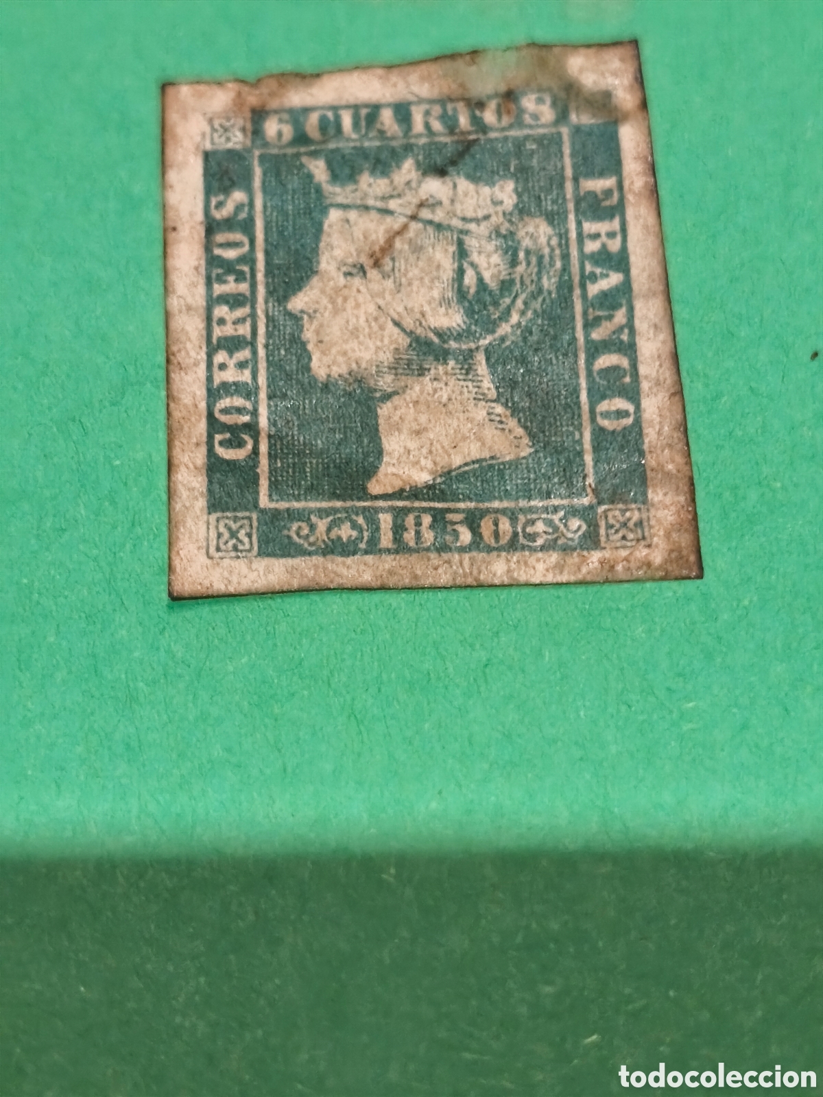 Stamps: Sello cl&aacute;sico de Espa&ntilde;a n 1 B ,variedad de color 6 cuartos verde ,en vez de negro ,ver