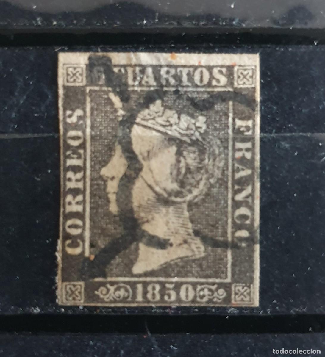 Stamps: EDIFIL 1 PLANCHA 1 N&ordm; 9 USADO MATASELLOS ARAN&Ntilde;A NEGRA ISABEL II ESPA&Ntilde;A