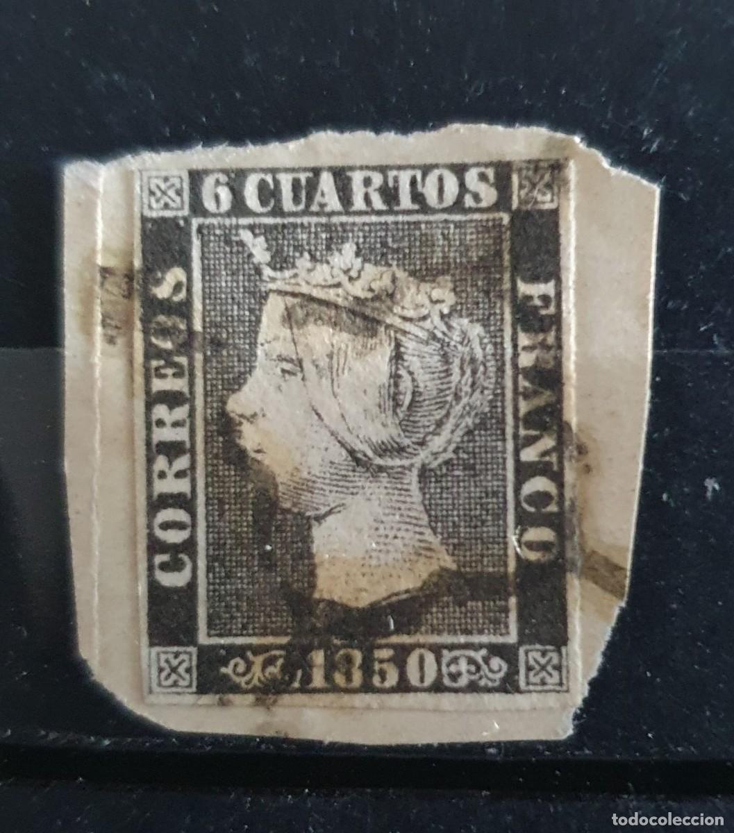 Briefmarken: EDIFIL 1 PLANCHA II 6 CUARTOS ARA&Ntilde;A NEGRA USADO ISABEL II ESPA&Ntilde;A 1850 POSICION 20 FRAGMENTO
