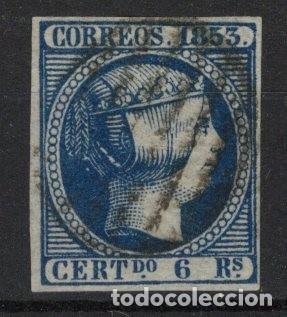 Briefmarken: PC13 Sellos Espa&ntilde;a a&ntilde;o 1853 Edifil 21&ordm; sello original en usado parrilla negra v.c. 430 &euro;