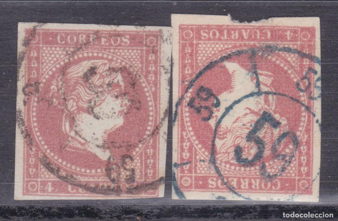 Sellos: AA5-Cl&aacute;sicos Edifil 48 x 2 Rueda Carreta 59 TRUJILLO. Negra y Azul