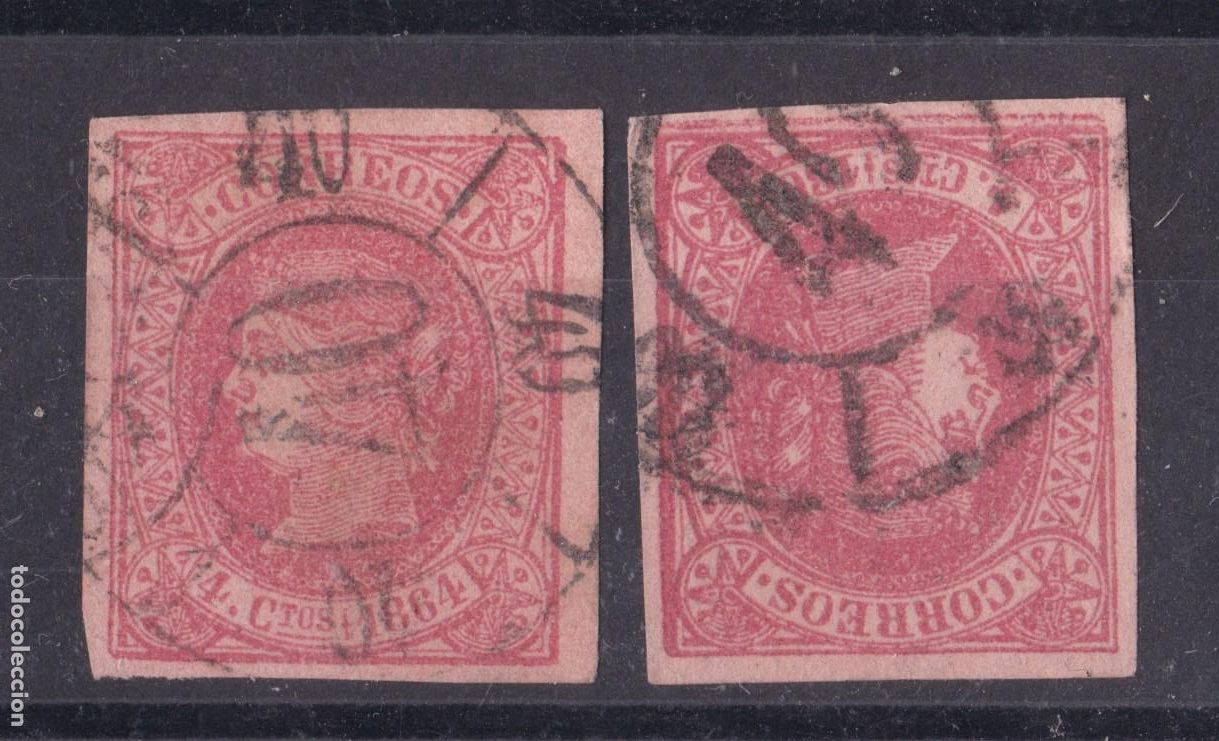 Sellos: AA6-Cl&aacute;sicos Edifil 64 x2 Sellos Usados Rueda Carreta 40 y 40 MODIFICADA Salamanca