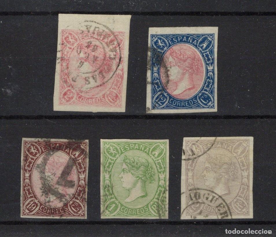 Briefmarken: PC44 Sellos Espa&ntilde;a a&ntilde;o 1865 Edifil 69/73&ordm; sellos originales en usado 19 cuartos marquilla v.c. 800 &euro;