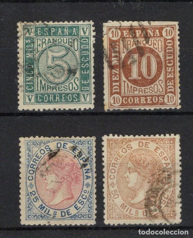 Briefmarken: PC54 Sellos Espa&ntilde;a a&ntilde;o 1867 Edifil 93/96&ordm; sellos originales en usado SERIE COMPLETA v.c. 83 &euro;