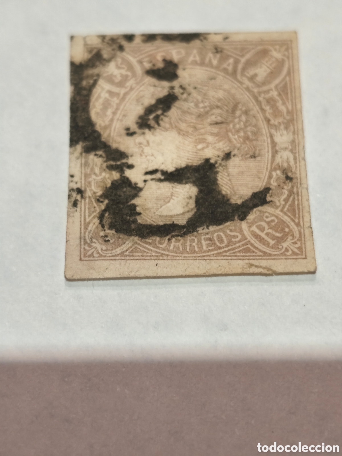 Briefmarken: Sello cl&aacute;sico de Espa&ntilde;a n 73 usado rueda de carreta, 2 reales lila muy escaso ver