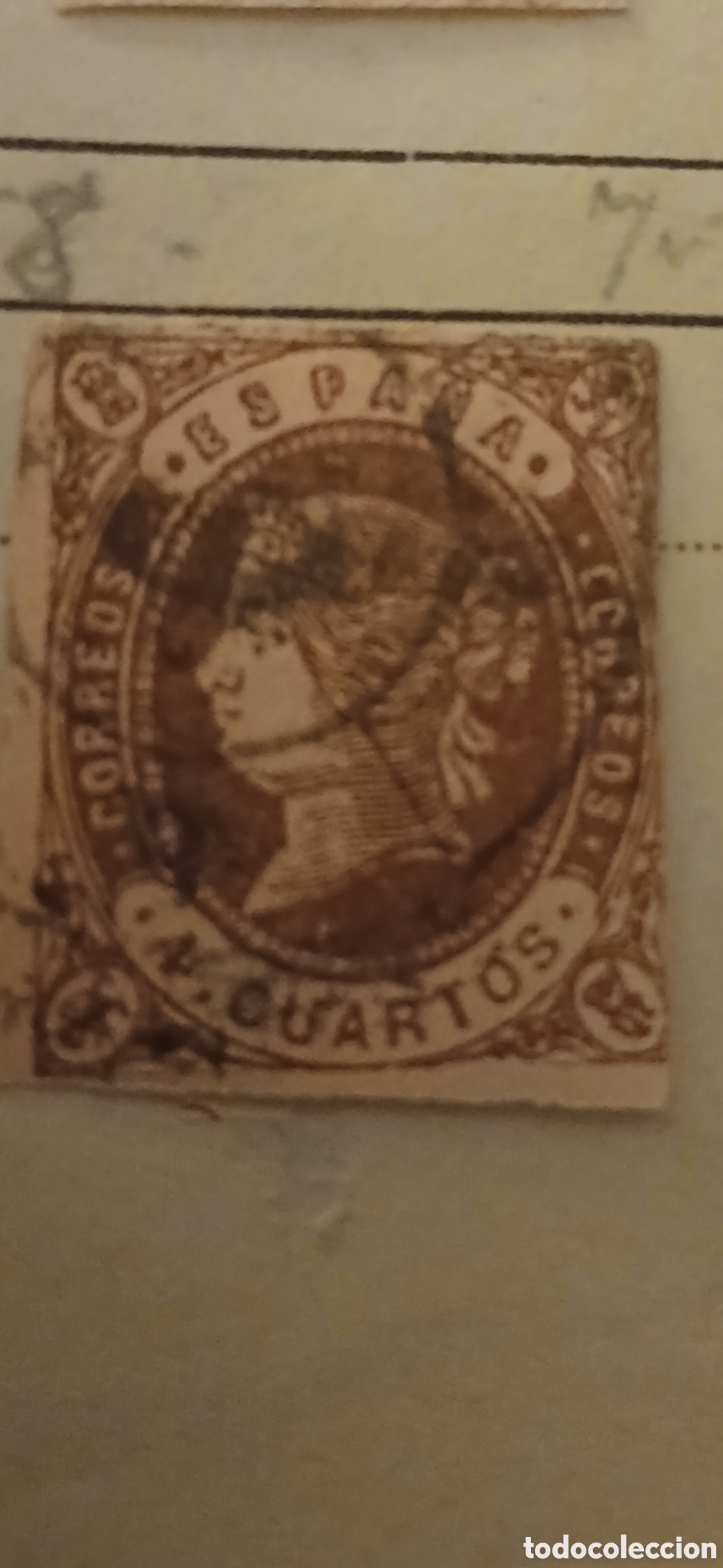 Sellos: Isabel II a&ntilde;o 1862 valor 4 cuartos. - Foto 1