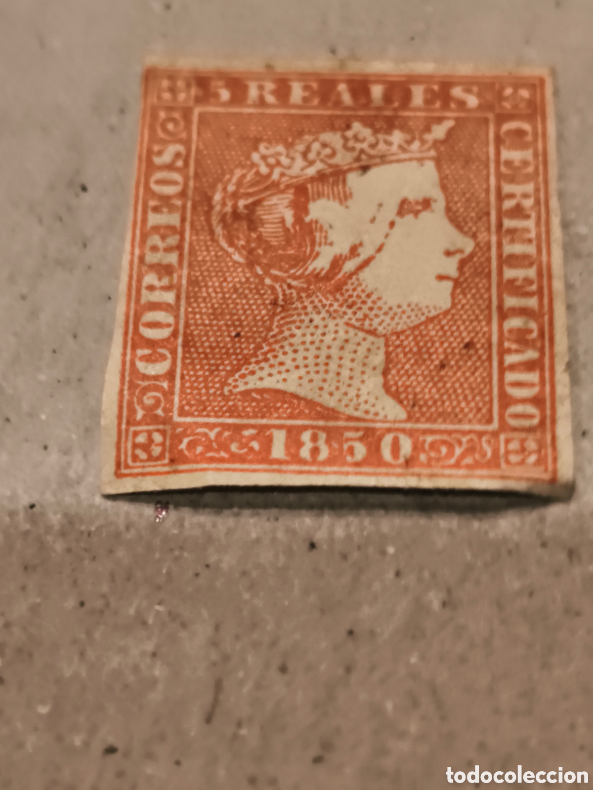 Sellos: Sello cl&aacute;sico de Espa&ntilde;a n 3 nuevo con goma** muy escaso 5 reales rojo ,ver imagenes
