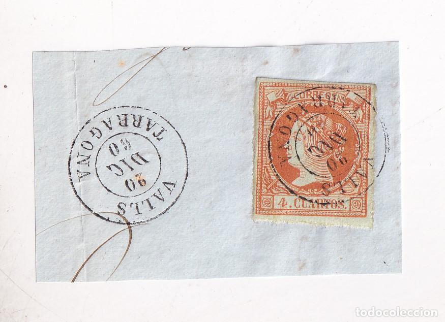 Sellos: FRAGMENTO. VALLS. TARRAGONA. 1860. 4 CUARTOS AMARILLO. FECHADOR LUJO