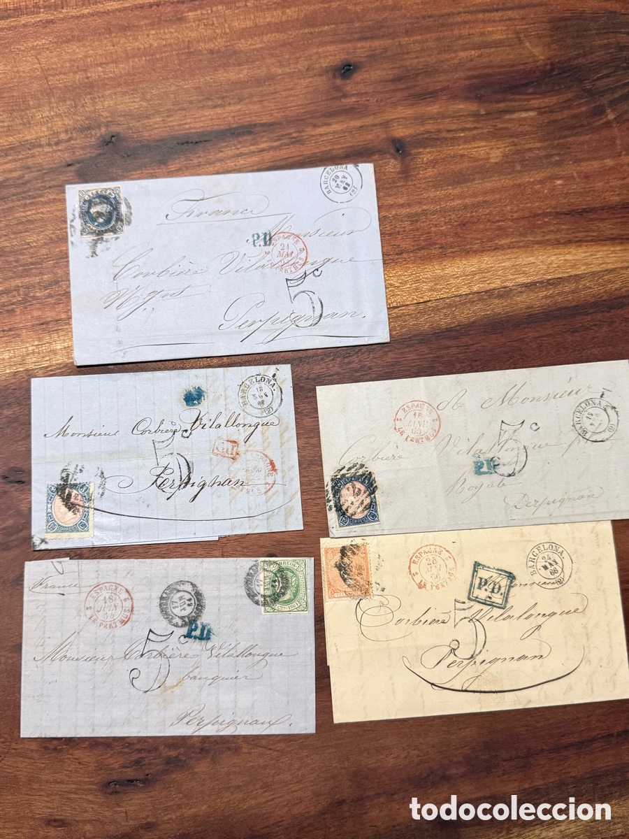 Sellos: Cartas Espa&ntilde;a Francia 1862 a 1866 Edifil 59 65 70 76 82