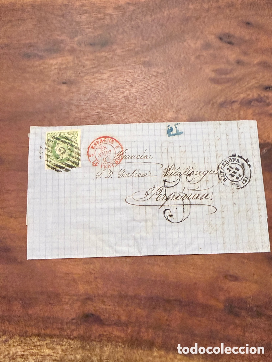 Sellos: Carta Barcelona a Perpignan Francia Edifil 65 12 cuartos