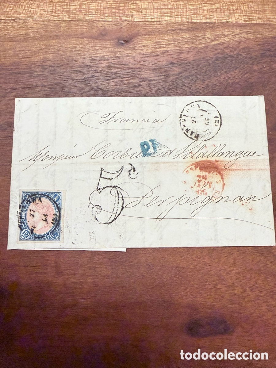 Sellos: Carta Barcelona a Perpignan Francia Edifil 70 12 cuartos
