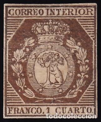 Sellos: ESPA&Ntilde;A, 1853 EDIFIL N&ordm; 22 /*/, 1 cu. bronce