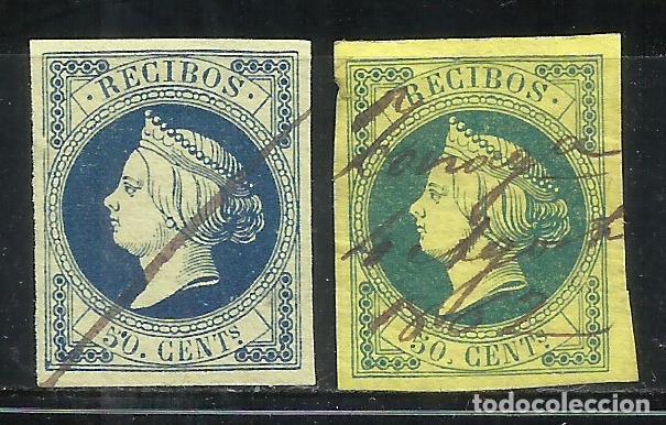 Sellos: 9323-2 SELLOS FISCALES 1861 ISABEL II N&ordm;1 VARIEDADES COLOR,USADO.BELLISIMOS SELLOS DE ISABEL II