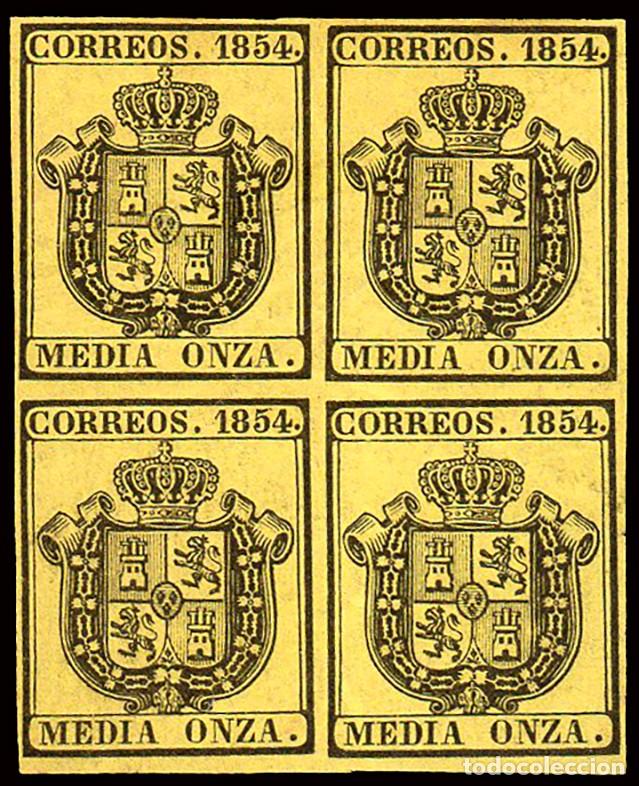 Sellos: Espa&ntilde;a - Edi * 28 Bl. 4 - 1854 - 1/2 onza - Escudo de Espa&ntilde;a