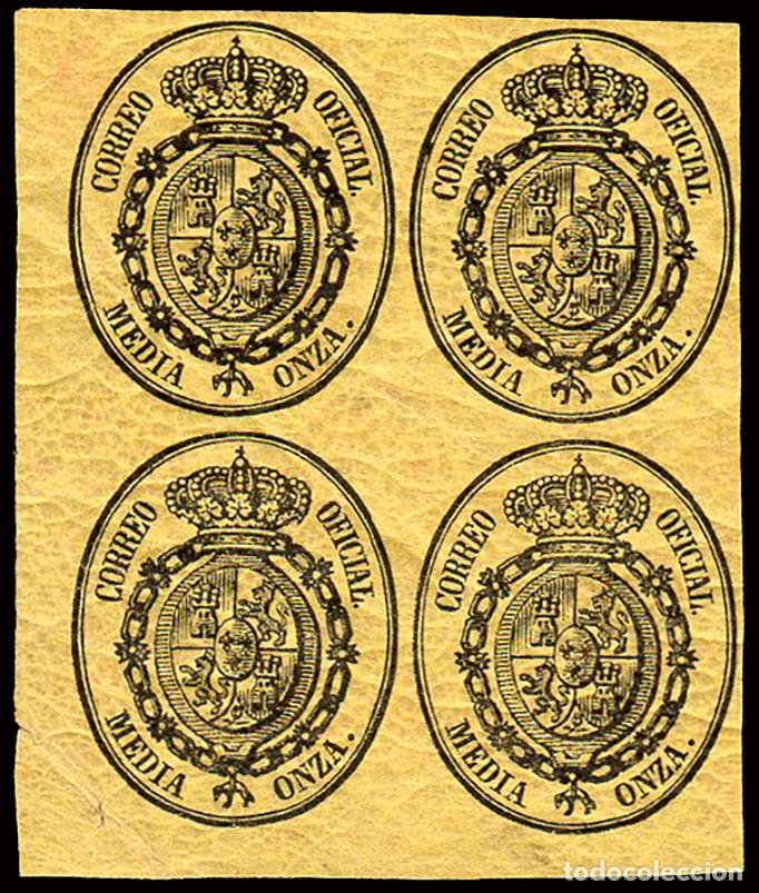 Sellos: Espa&ntilde;a - Edi ** 35 Bl. 4 - 1855 - 1/2 onza - Escudo de Espa&ntilde;a